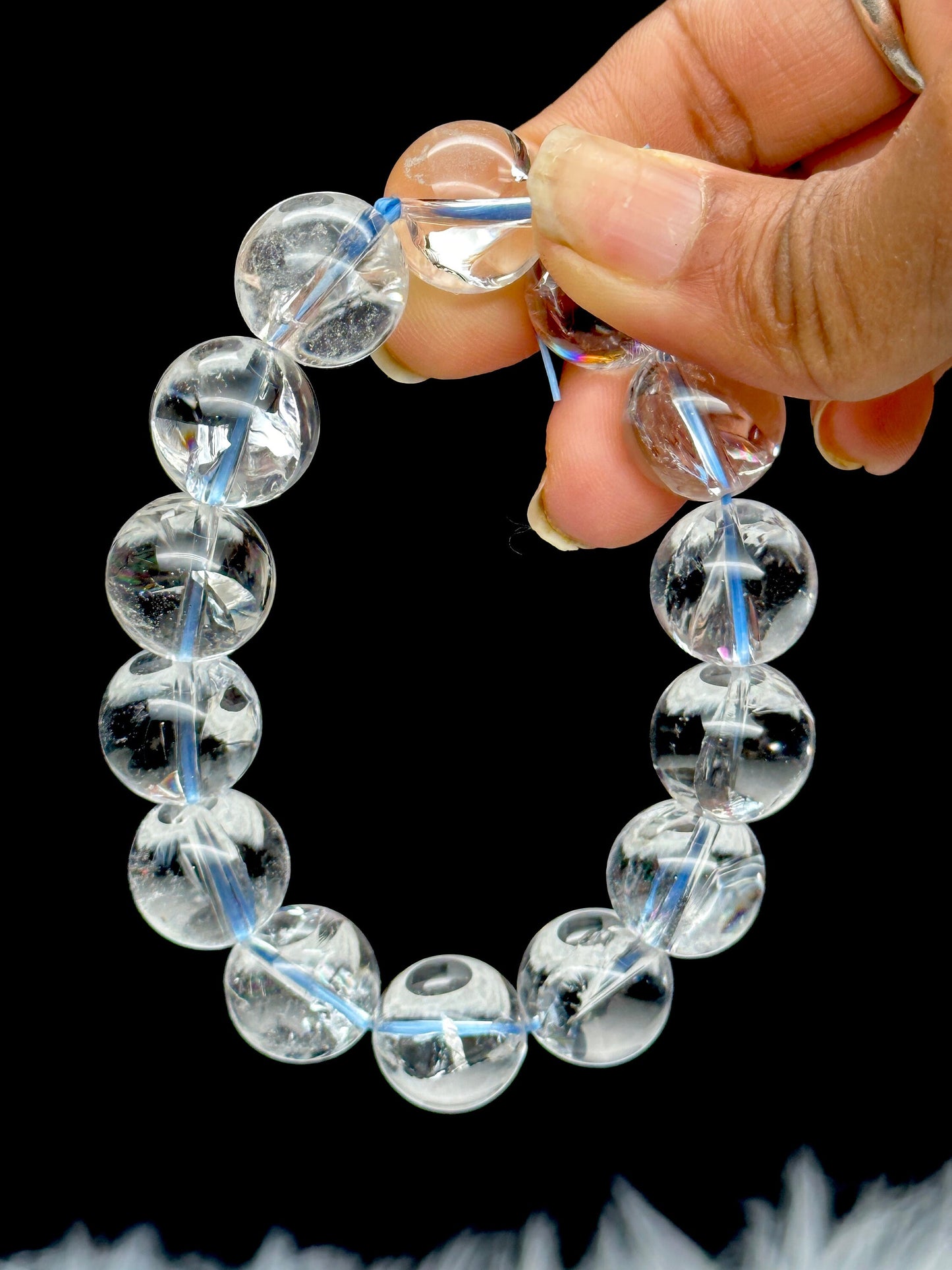 15mm Rainbow filled Natural Clear Quartz Bracelet | Healing Stone Meditation