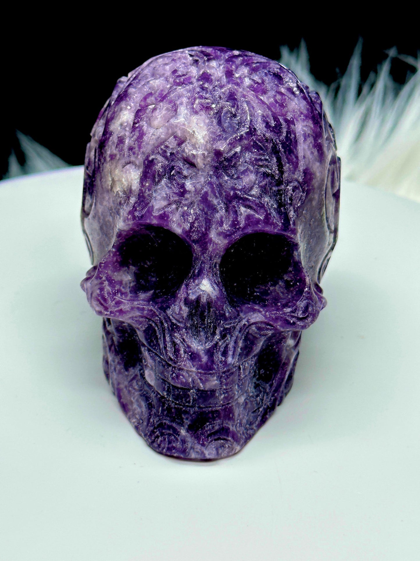 Beautiful Lepidolite Crystal Skull, Hand Carved, Crystal Gift