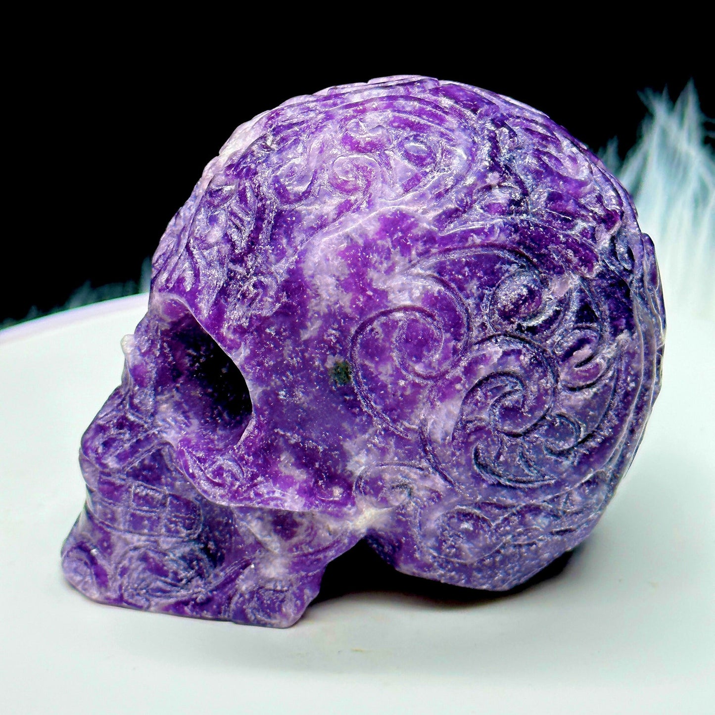 Beautiful Lepidolite Crystal Skull, Hand Carved, Crystal Gift