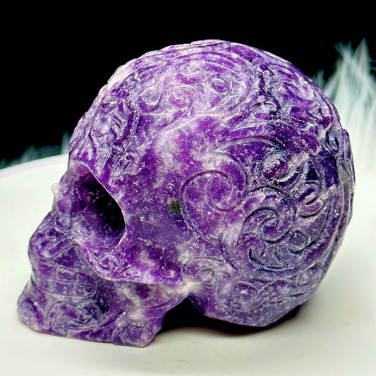 Beautiful Lepidolite Crystal Skull, Hand Carved, Crystal Gift