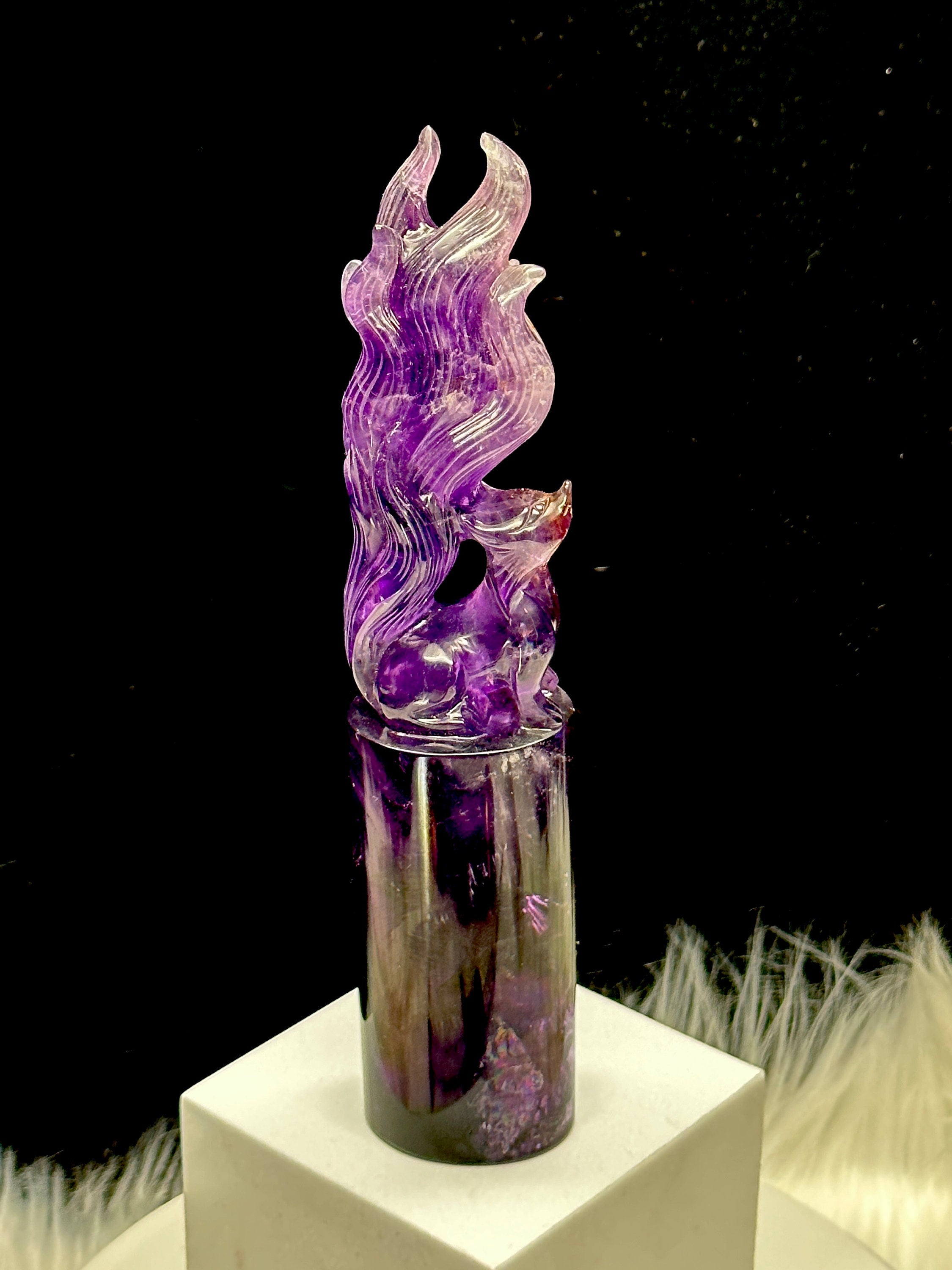 アメジスト　九尾　カービング High Quality Amethyst Nine Tailed Fox Carving, Amethyst Crystal