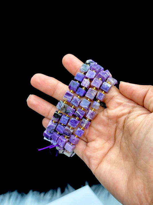 Natural Charoite Square Bead Bracelet