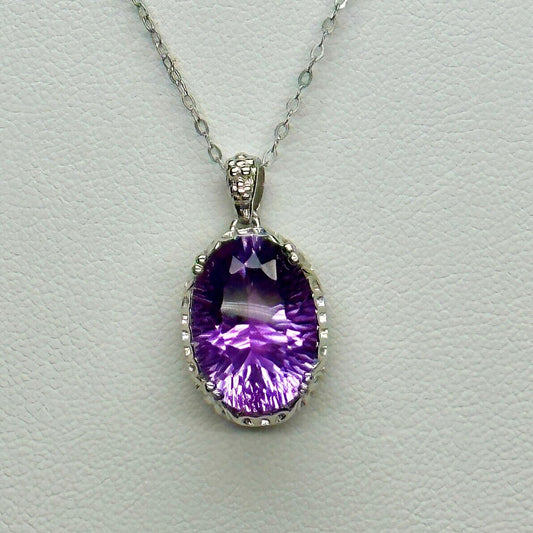 Sparkly Gemstone Amethyst Pendant in Sterling Silver with silver chain, Amethyst Crystal Oval Pendant, Gift Item, Gemstone Jewelry