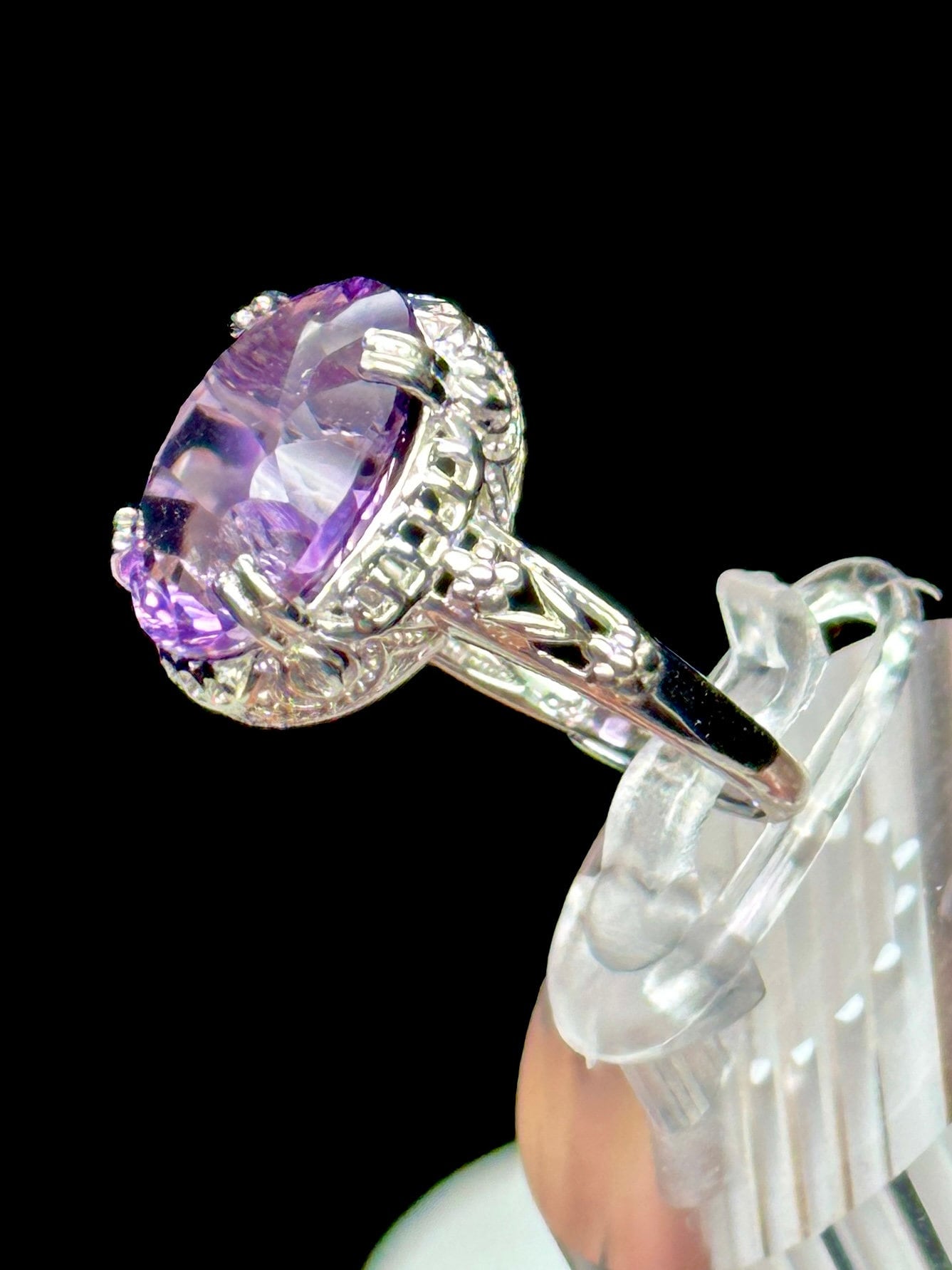 Oval Amethyst Solitaire Vintage Antique Style Sterling Silver Engagement Ring, Amethyst adjustable size Ring, Gift Item