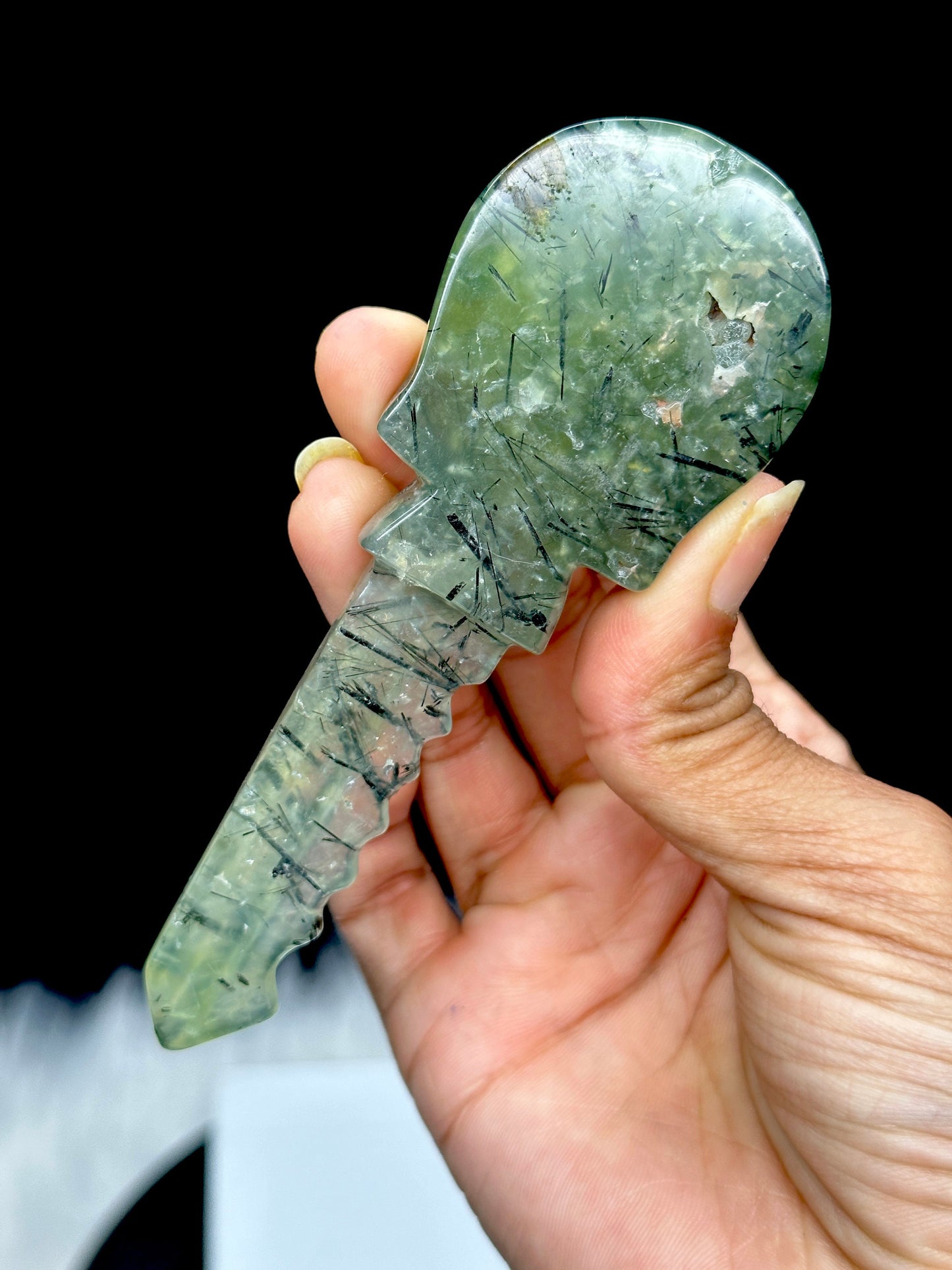 Natural Prehnite Skull Key Carving, Prehnite Crystal Carving, Healing Crystals