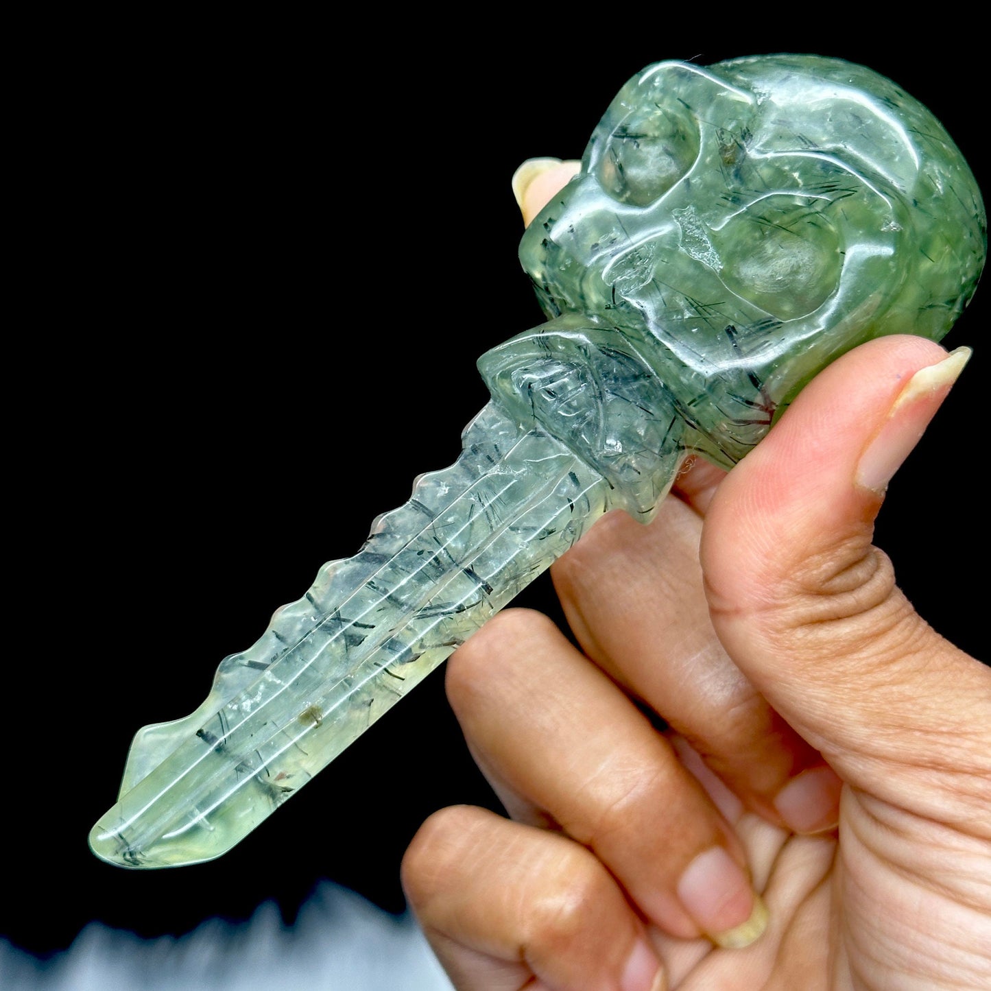 Natural Prehnite Skull Key Carving, Prehnite Crystal Carving, Healing Crystals