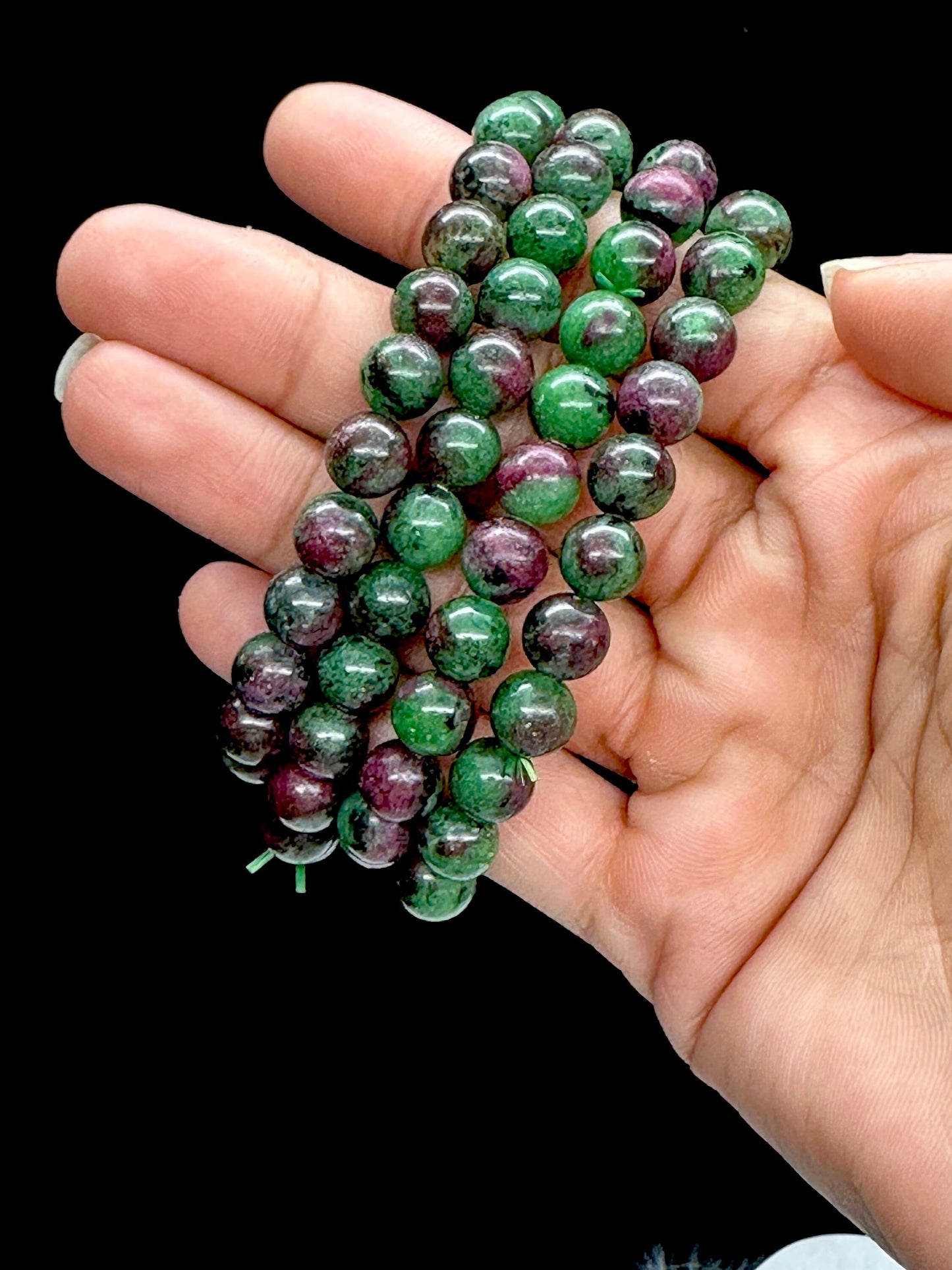 Genuine Ruby Zoisite Bracelet, Handmade Crystal Bracelet, Elastic String Bracelet, 8mm Beaded Bracelet, Anyolite Bracelet