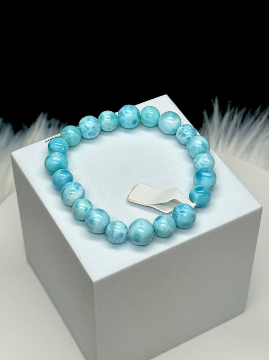 9mm Beautiful Grade AAA Natural Larimar Bracelet, Crystal Bracelet, Crystal Gift, Jewlery