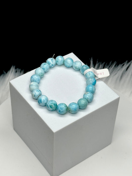 11mm Natural Grade AAA Larimar Crystal Bracelet, Crystal Gift, Healing Crystal, Stress/Anxiety Relief and Calming Crystal