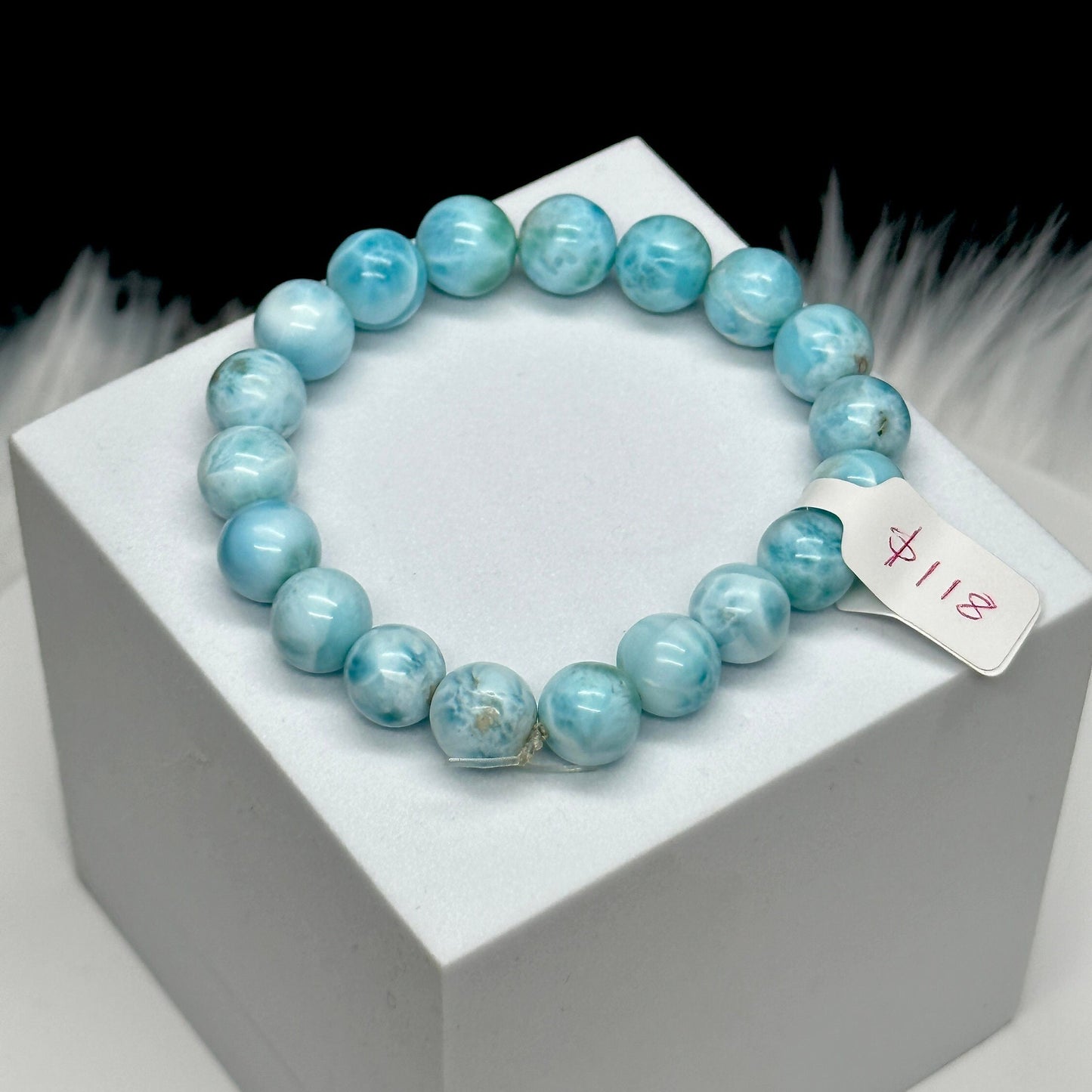 11mm Natural Grade AAA Larimar Crystal Bracelet, Crystal Gift, Healing Crystal, Stress/Anxiety Relief and Calming Crystal