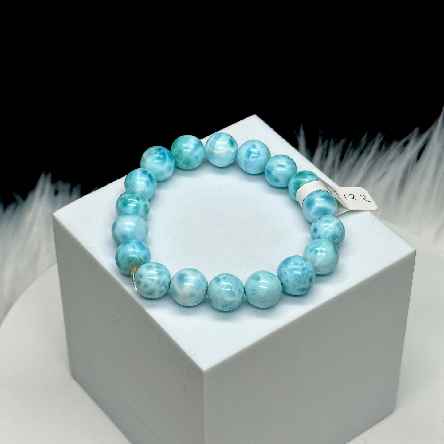 12mm Larimar Bead Bracelet, Crystal Bracelet Grade AAA