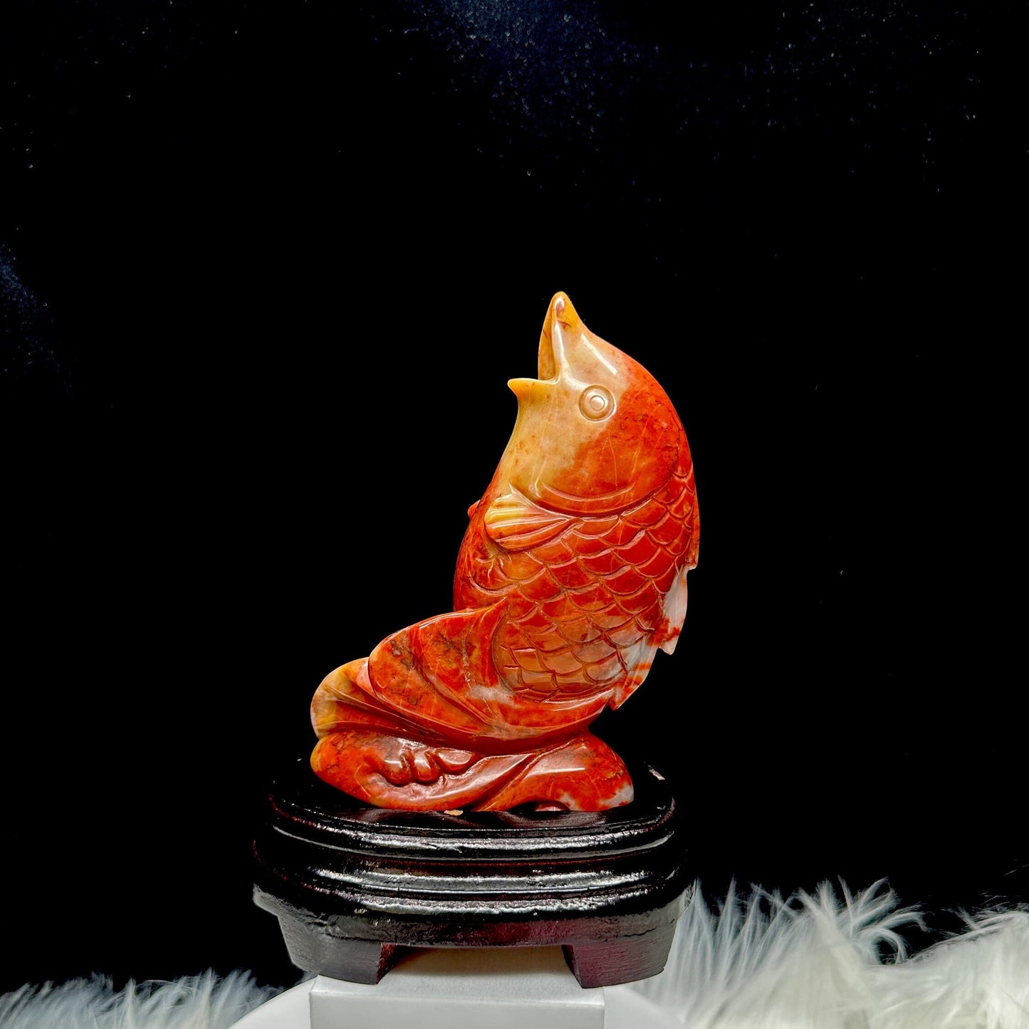 Beautiful Red Jade Koi Fish Carving, Good Fortune Koi Fish Carving Statue / Sculpture, Crystal Carving