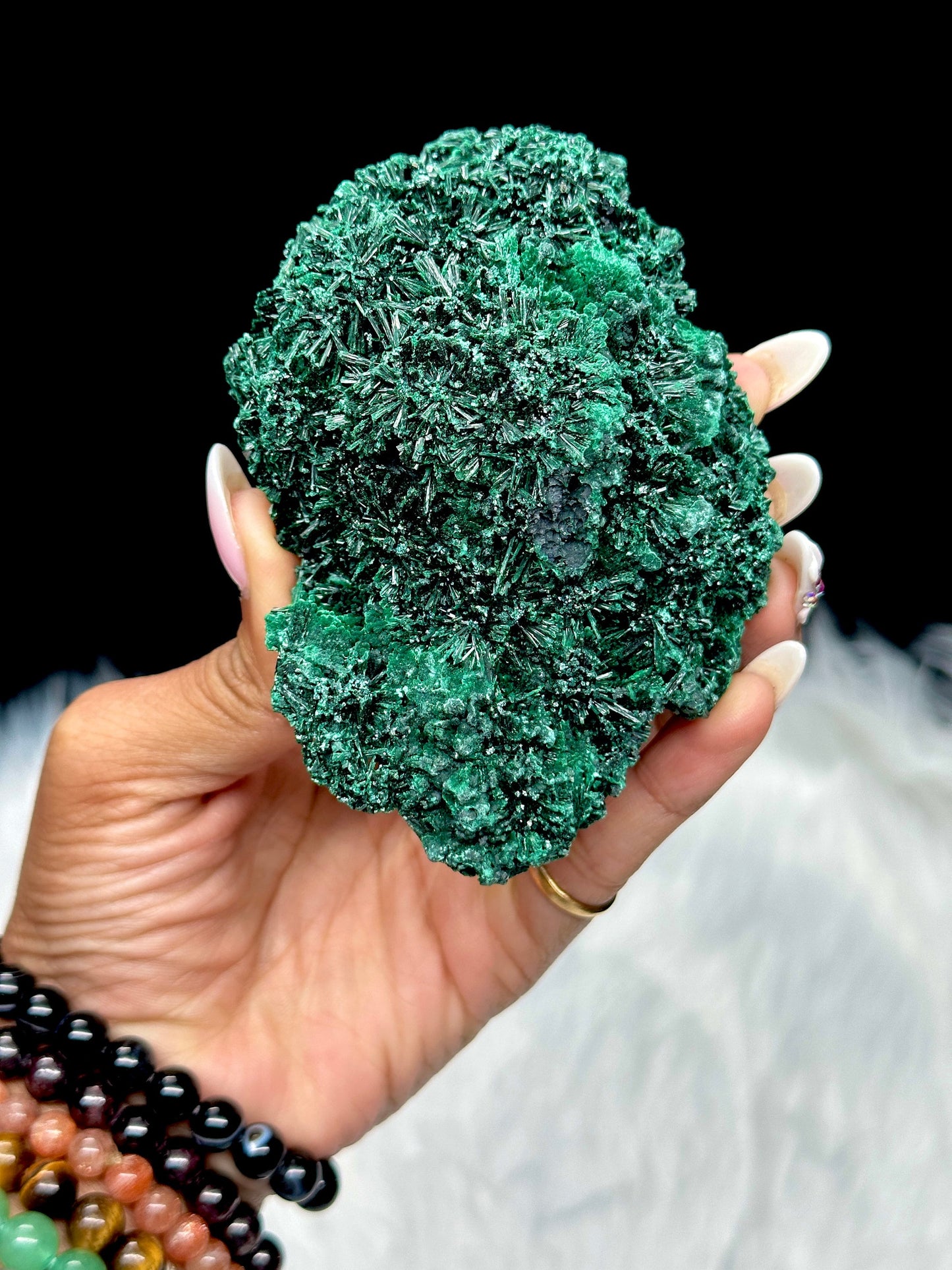 Raw Shiny Fibrous Malachite Crystal Specimen, Malachite Specimen, 238 grams