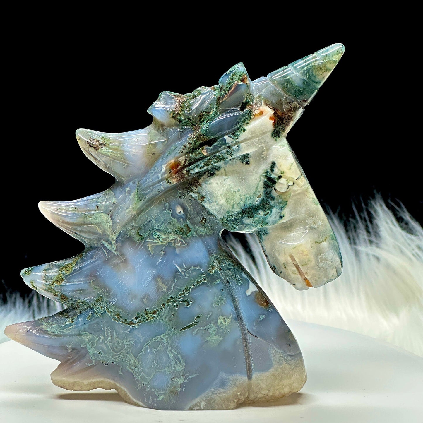 Large Blue Moss Agate Unicorn, Large Unicorn Carving- 4.5 inches height approx.