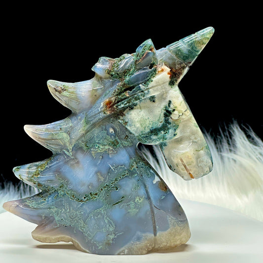 Large Blue Moss Agate Unicorn, Large Unicorn Carving- 4.5 inches height approx.