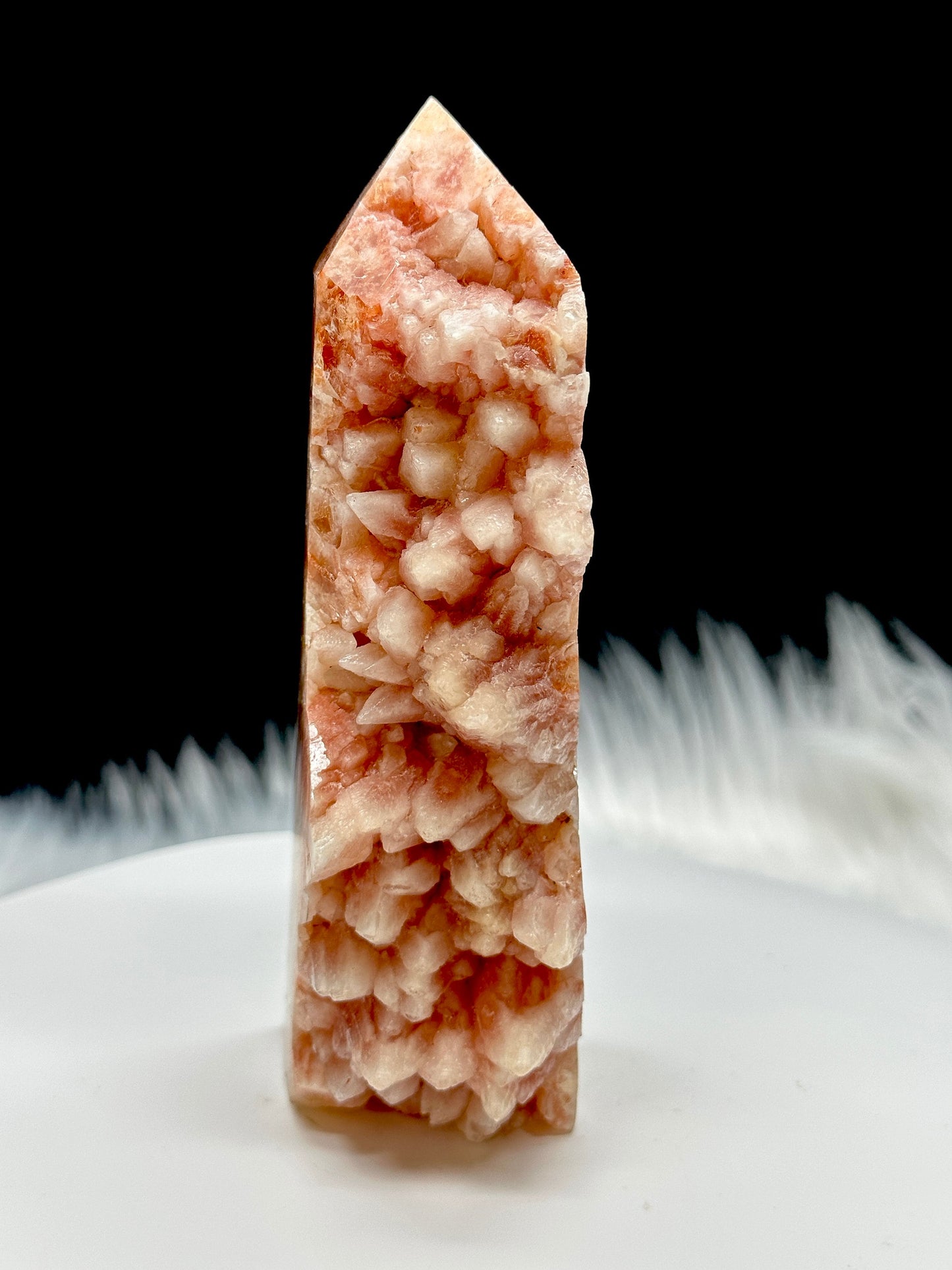 Raw Calcite Tower, Dogtooth calcite tower, large orange calcite polished point - raw calcite specimen freeform - 11 inches tall