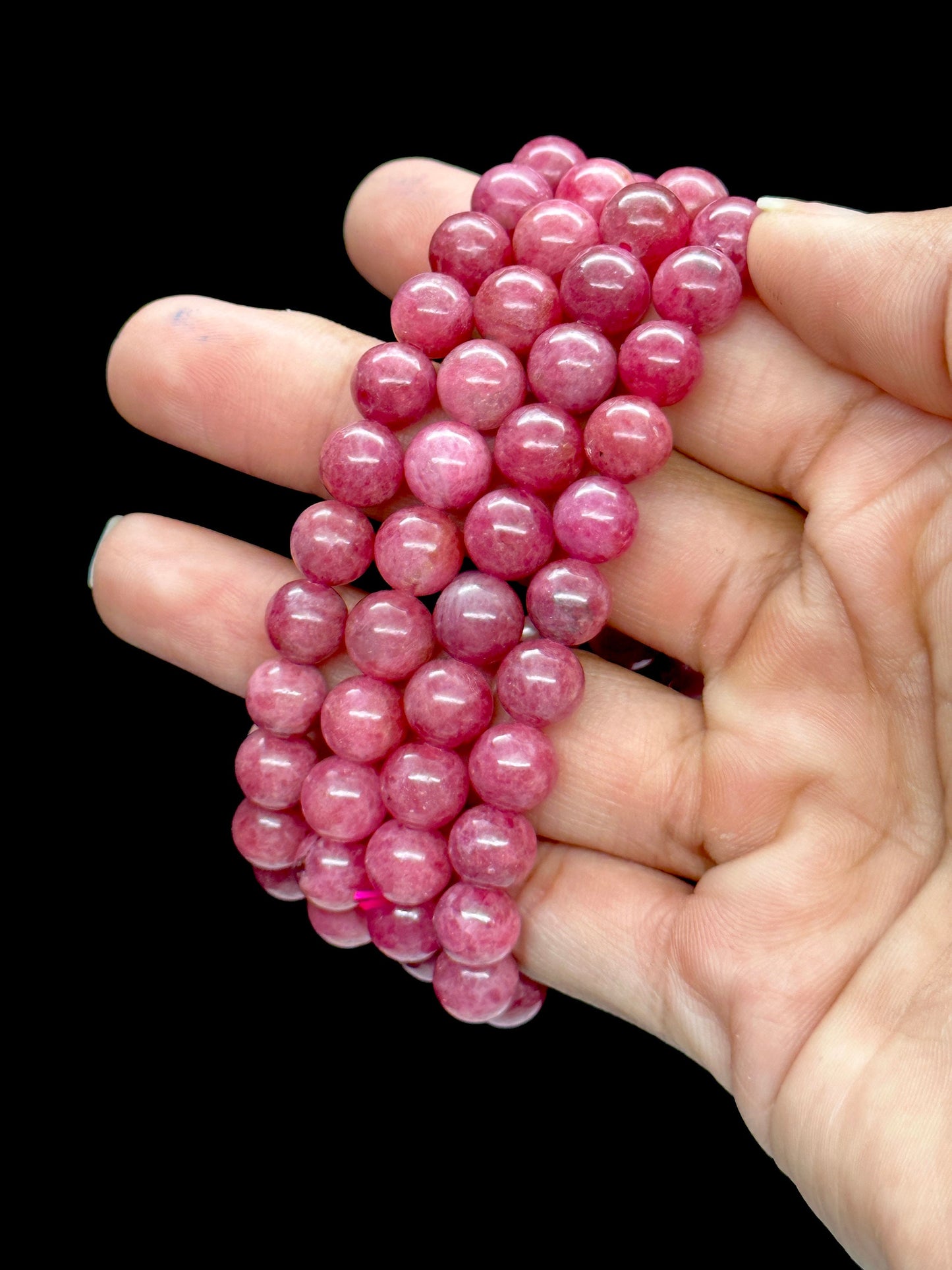 7mm Rhodonite Bracelet, Crystal Bracelet, Crystal Jewelry