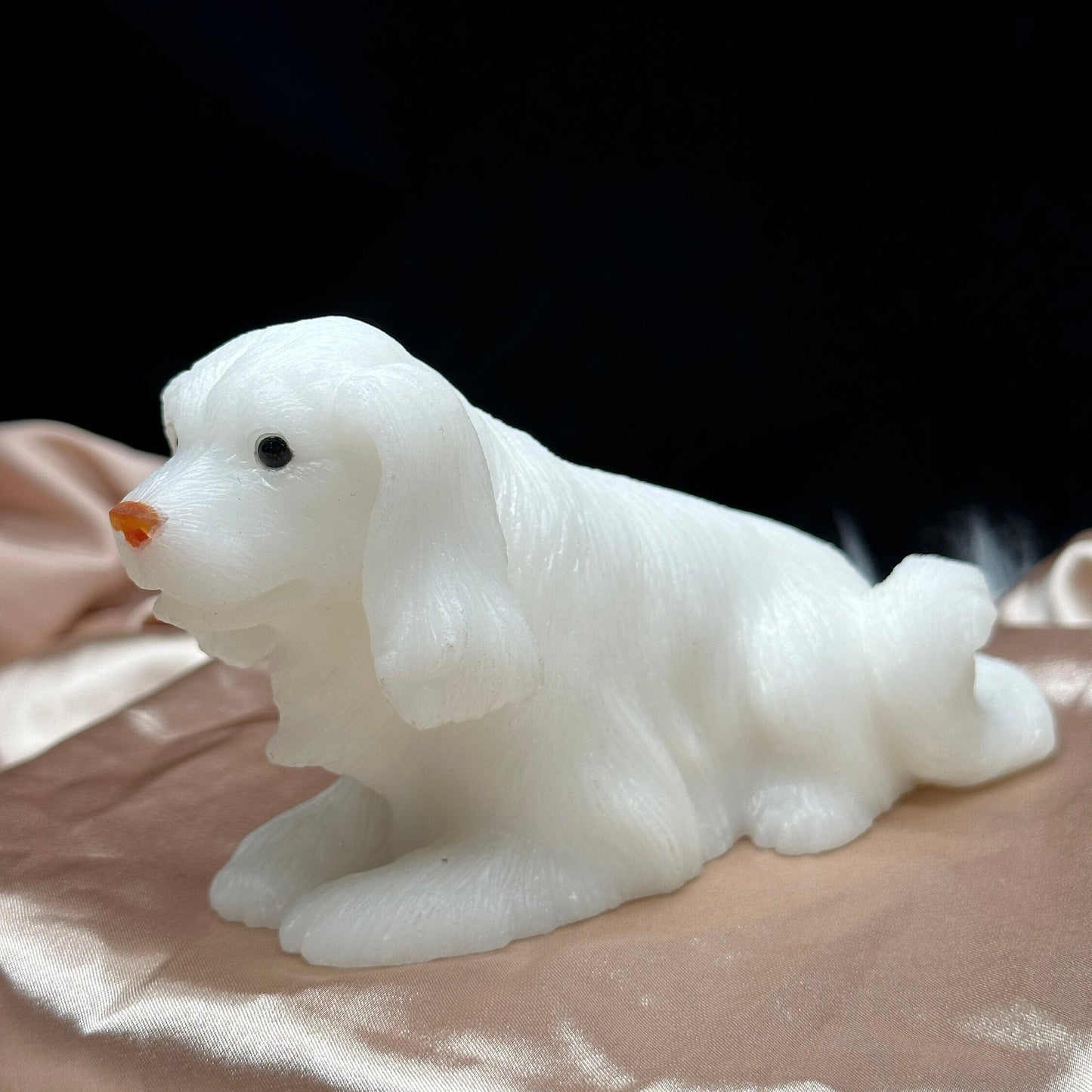 Beautiful Hand Carved White Jade Dog Carving, Home Decor, Gifting Item