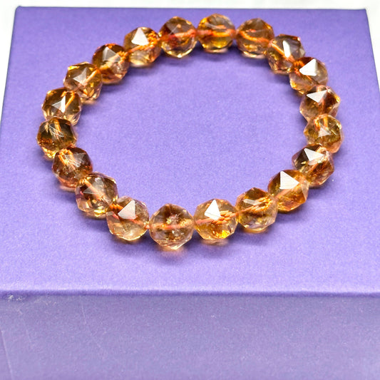 10mm Faceted Natural Citrine Bracelet, Citrine Crystal Bracelet