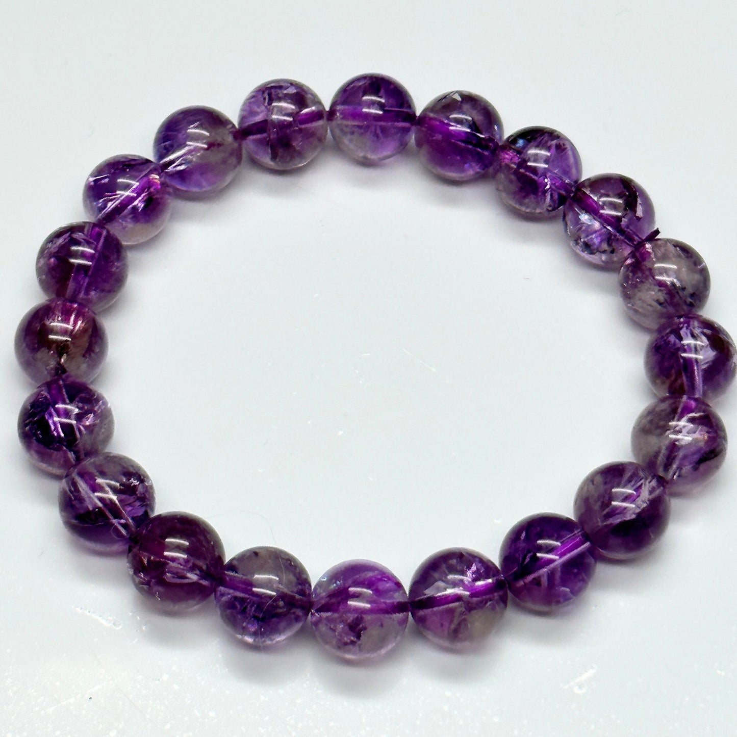 9mm Natural Amethyst Healing Crystal Bracelet from Brazil | Crown Third Eye