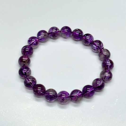 9mm Natural Amethyst Healing Crystal Bracelet from Brazil | Crown Third Eye