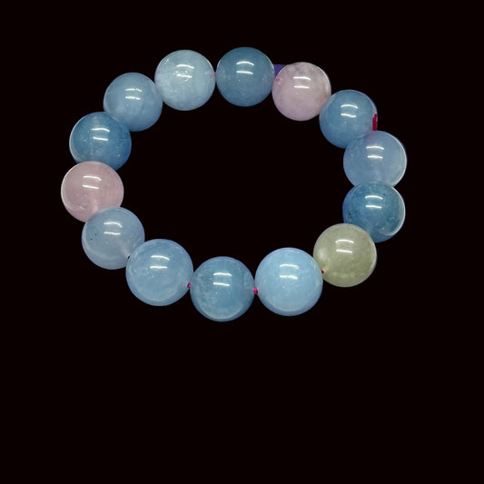 Beautiful Color Natural Morganite Bracelet 14mm Beads Reiki Healing Crystal Heart Throat Chakra - 16mm