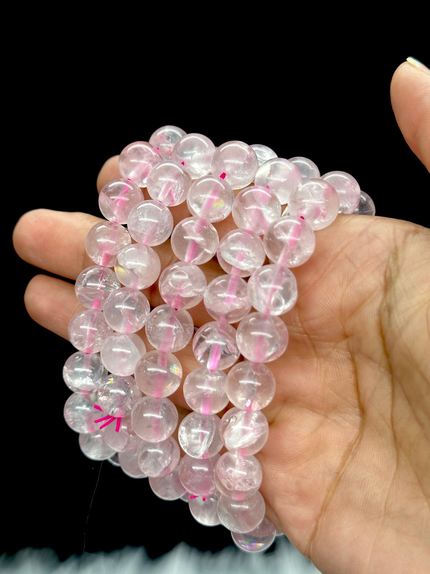 10mm Beautiful Icy Rose Quartz Bracelet with Rainbows