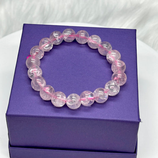 10mm Beautiful Icy Rose Quartz Bracelet with Rainbows