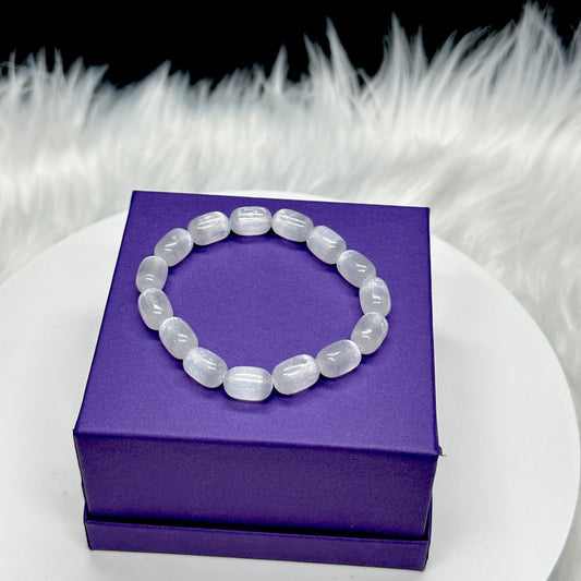 Selenite Bracelet with Rectangular beads, Selenite Crystal Bracelet | Self-cleansing Calming | 7th Crown Chakra Reiki Healing Jewelry