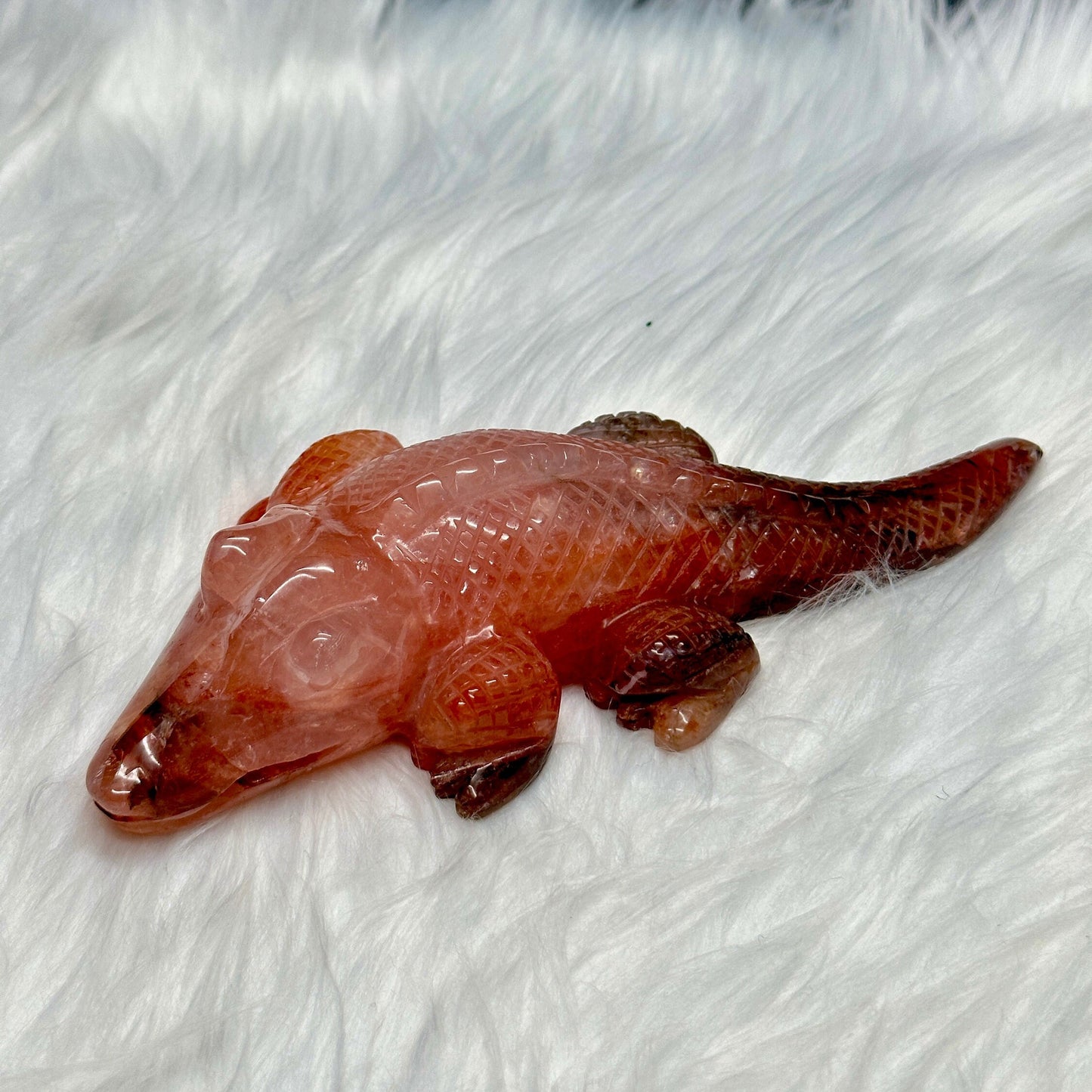 Fire Quartz Crystal Crocodile Carving, Crystal Carving, animal decor ,Home Decor, Gift Item