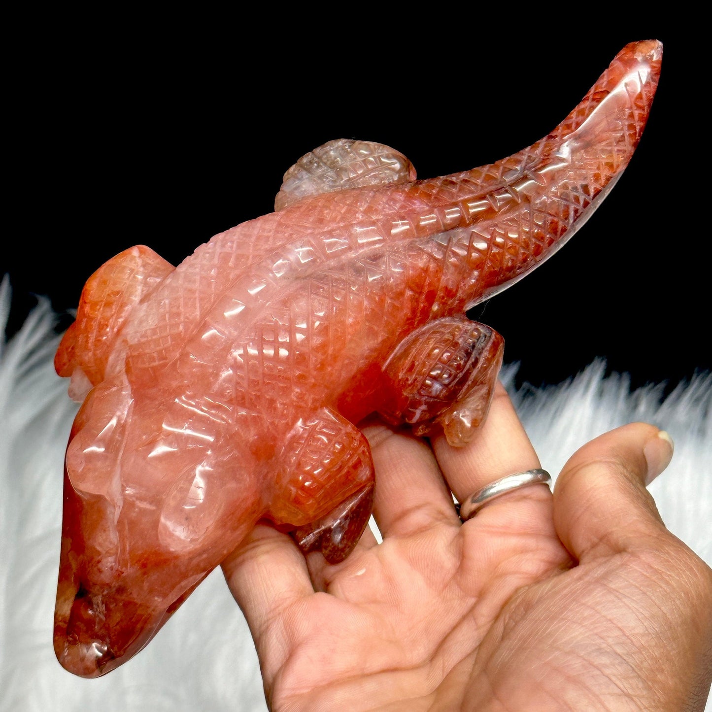 Fire Quartz Crystal Crocodile Carving, Crystal Carving, animal decor ,Home Decor, Gift Item