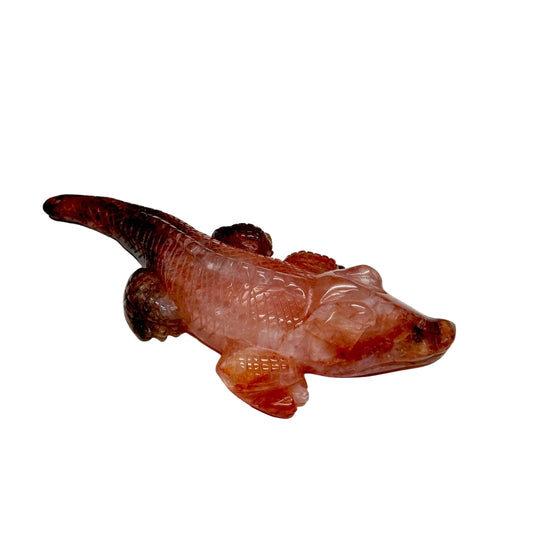 Fire Quartz Crystal Crocodile Carving, Crystal Carving, animal decor ,Home Decor, Gift Item
