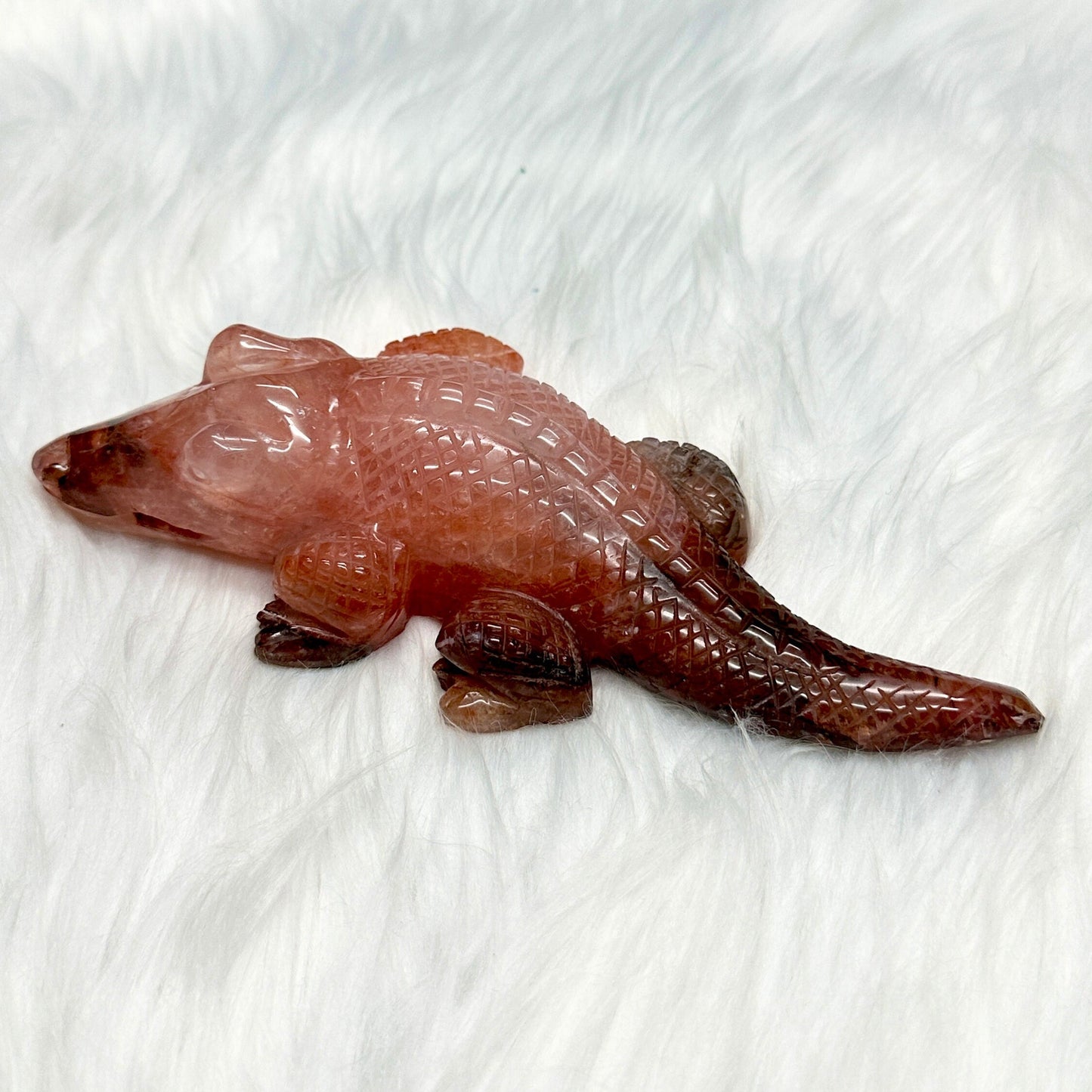 Fire Quartz Crystal Crocodile Carving, Crystal Carving, animal decor ,Home Decor, Gift Item