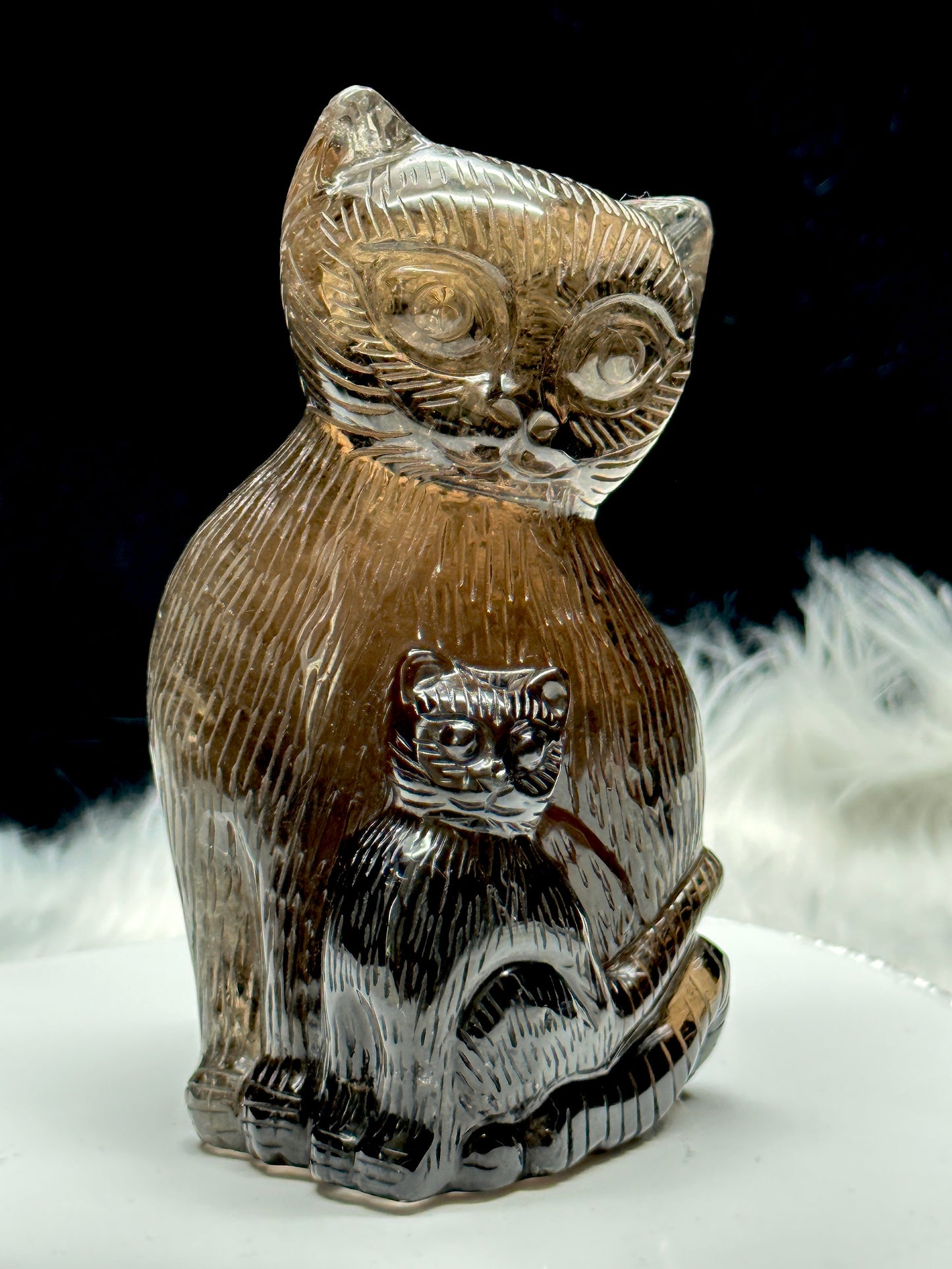 Beautiful Smoky Quartz Cat Carving, Smokey Quartz Crystal Cat Carving