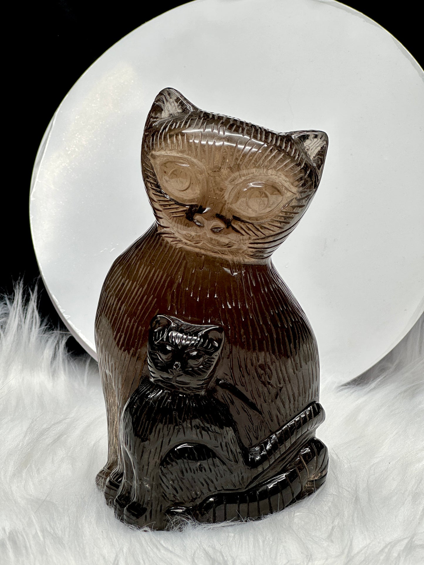 Beautiful Smoky Quartz Cat Carving, Smokey Quartz Crystal Cat Carving