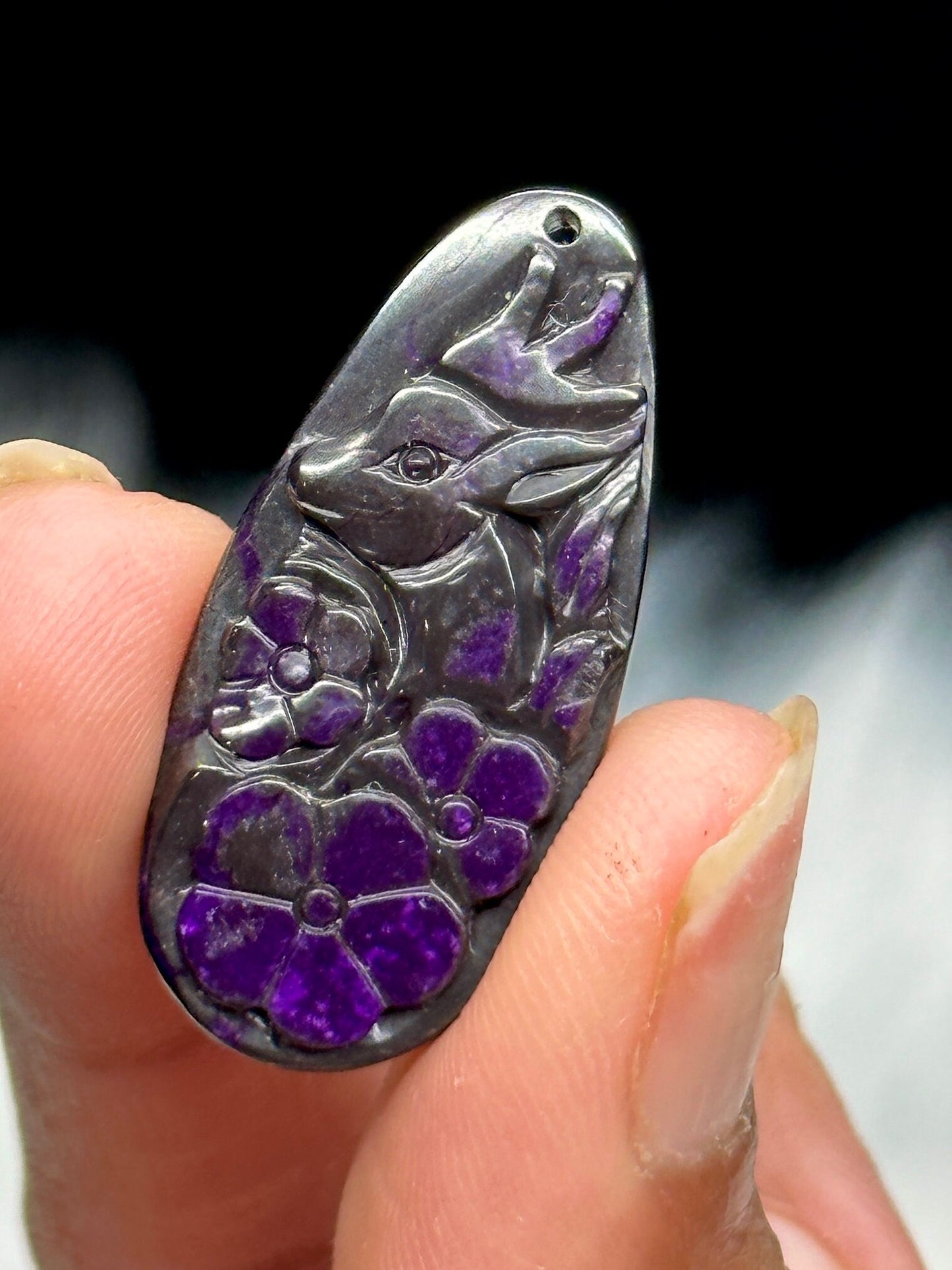 Carved Natural Sugilite Pendant , Sugilite Crystal Pendant