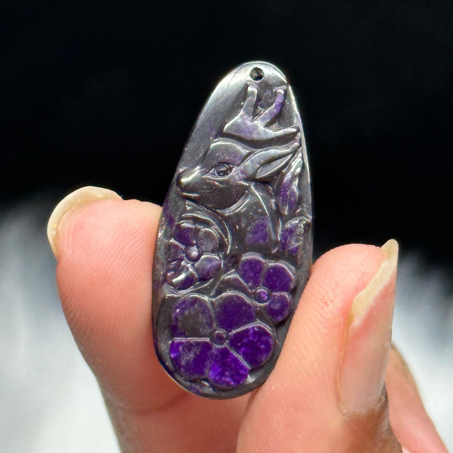 Carved Natural Sugilite Pendant , Sugilite Crystal Pendant