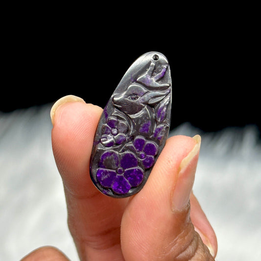 Carved Natural Sugilite Pendant , Sugilite Crystal Pendant