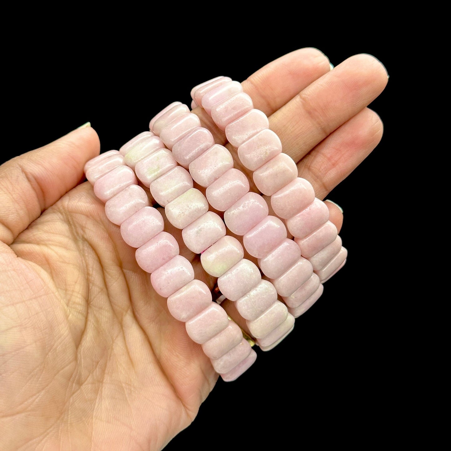 Peruvian Pink Opal Crystal Bracelet -  Rectangular Bead, Handmade Jewelry, Healing Crystal Bracelet