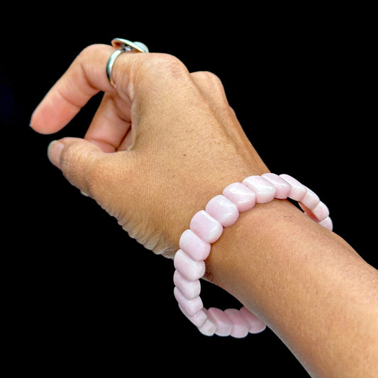 Peruvian Pink Opal Crystal Bracelet -  Rectangular Bead, Handmade Jewelry, Healing Crystal Bracelet