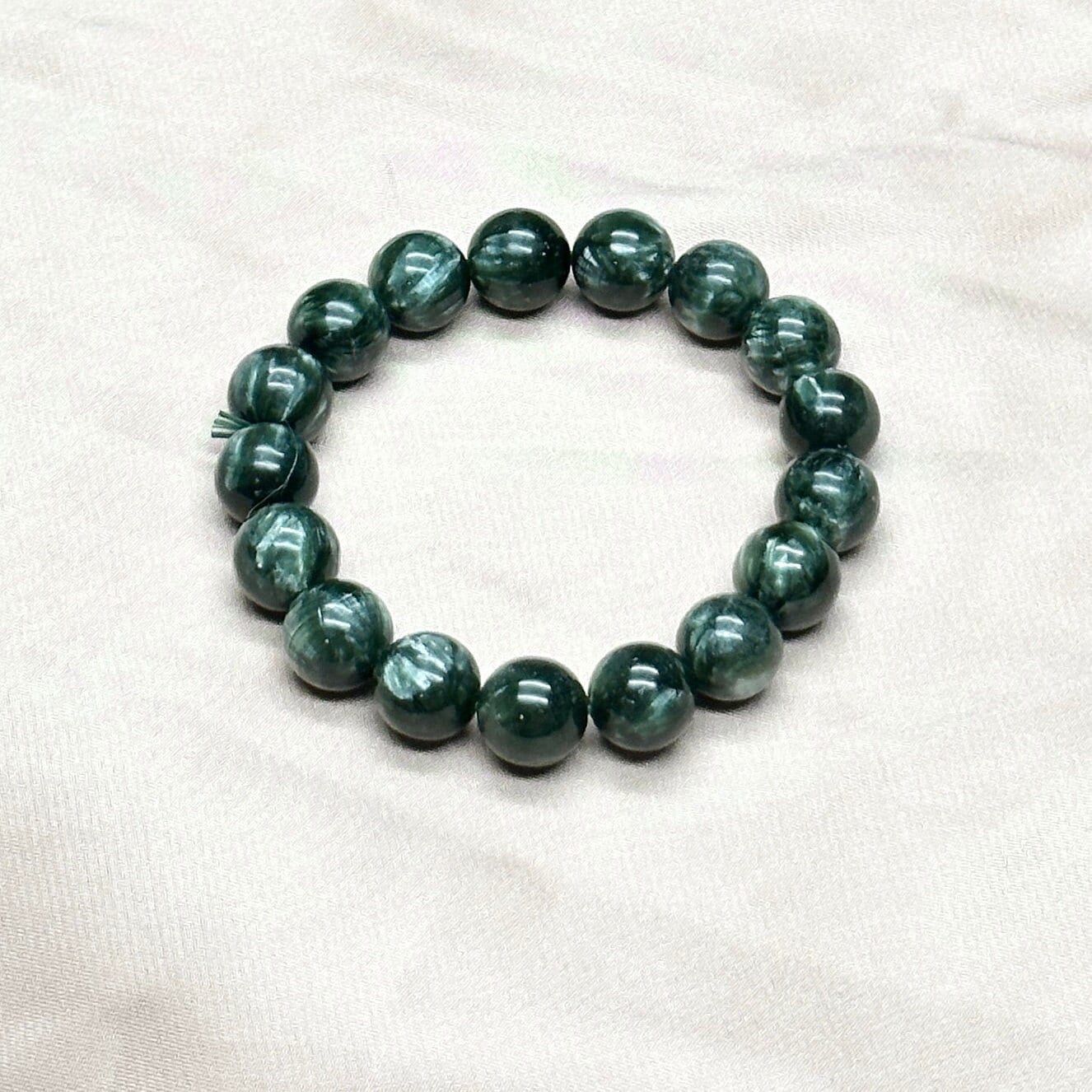 Natural Green Seraphinite Bracelet. Gemstone Bracelet. Bead Bracelet. Beaded Bracelet. Stone Bracelet. Gift Bracelet - 12mm