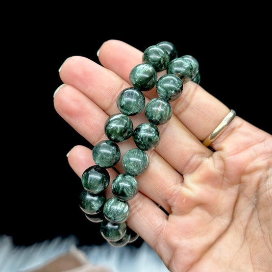 Natural Green Seraphinite Bracelet. Gemstone Bracelet. Bead Bracelet. Beaded Bracelet. Stone Bracelet. Gift Bracelet - 12mm