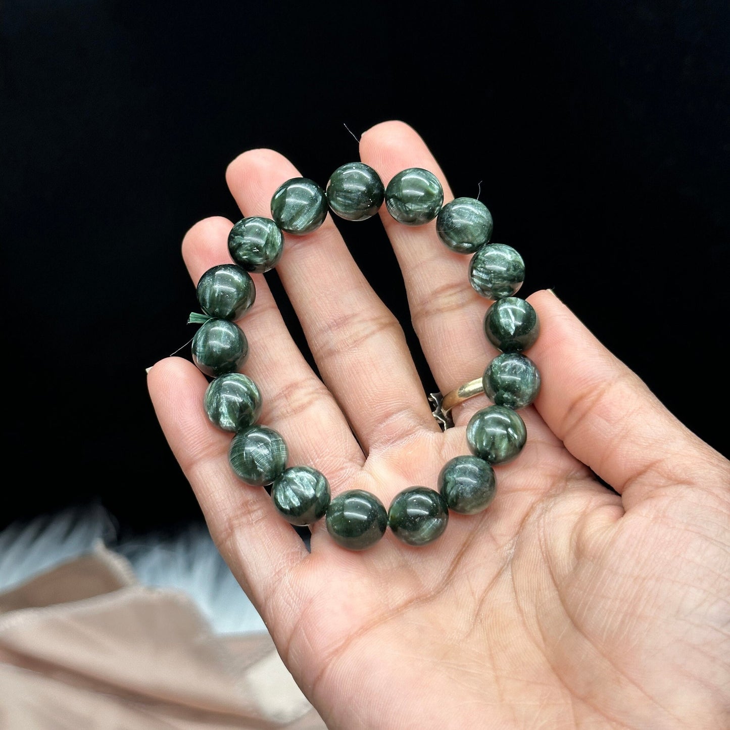 Natural Green Seraphinite Bracelet. Gemstone Bracelet. Bead Bracelet. Beaded Bracelet. Stone Bracelet. Gift Bracelet - 12mm