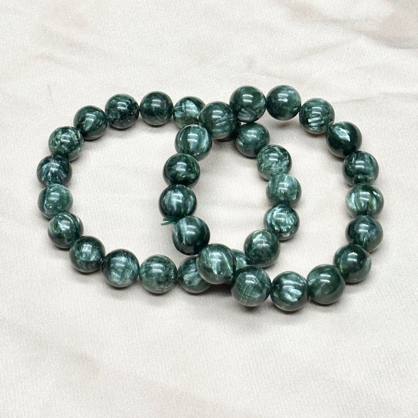 Natural Green Seraphinite Bracelet. Gemstone Bracelet. Bead Bracelet. Beaded Bracelet. Stone Bracelet. Gift Bracelet - 12mm