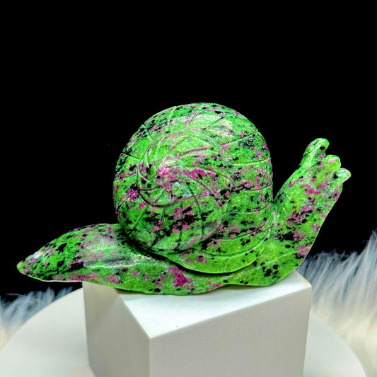 Super Cute Large Ruby Zoisite Crystal Snail Carving, Crystal Carving