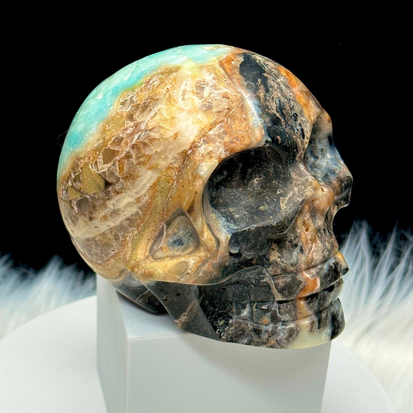 Huge 4.1" Chinese Amazonite Carved Crystal Skull, Realistic