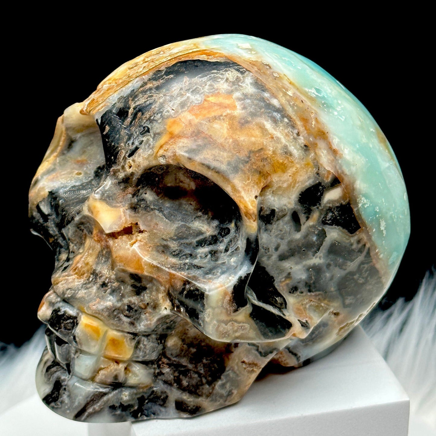 Huge 4.1" Chinese Amazonite Carved Crystal Skull, Realistic