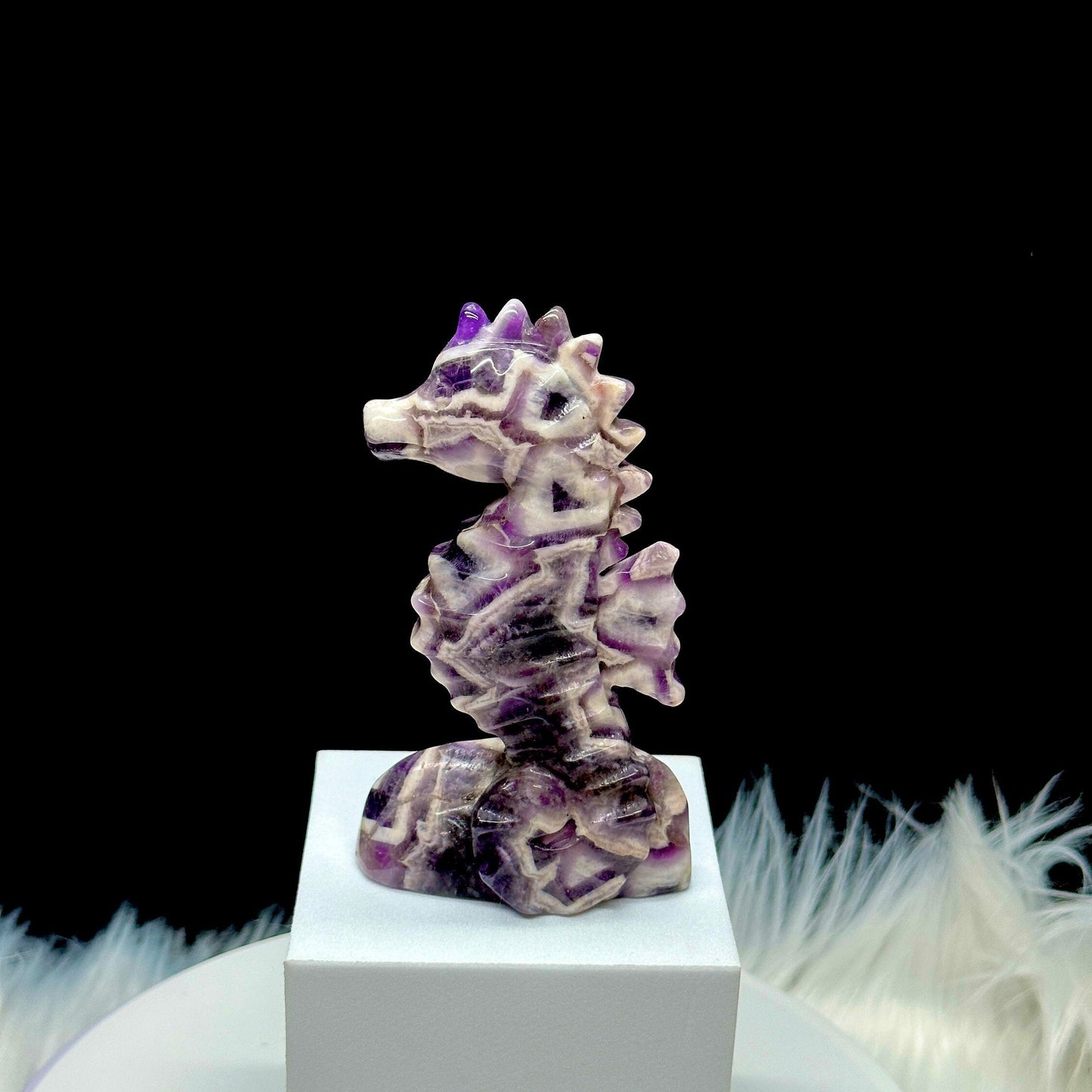 Dream Amethyst Sea Horse Carving, Crystal Decor