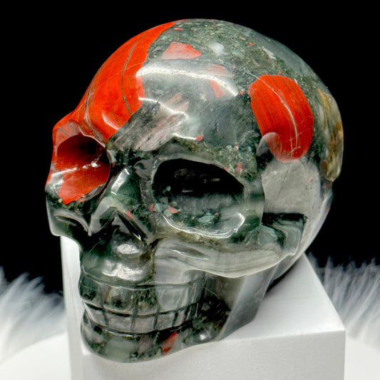 4.2" Natural Bloodstone Crystal Skull, African Bloodstone Crystal Skull, Hand Carved Gemstone Fine Art Sculpture, Reiki Healing Stone Statue