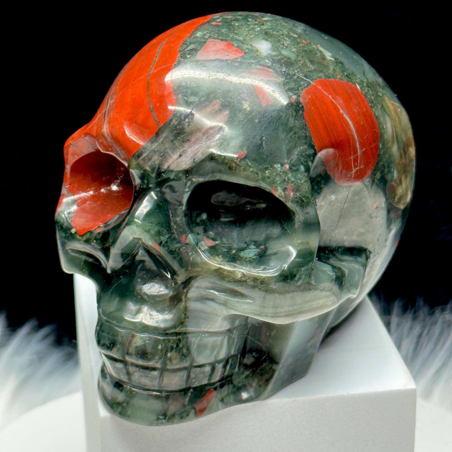 4.2" Natural Bloodstone Crystal Skull, African Bloodstone Crystal Skull, Hand Carved Gemstone Fine Art Sculpture, Reiki Healing Stone Statue